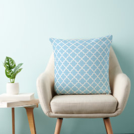 Coussin Motif de Quatrefoil Marocain Sky Blue moderne