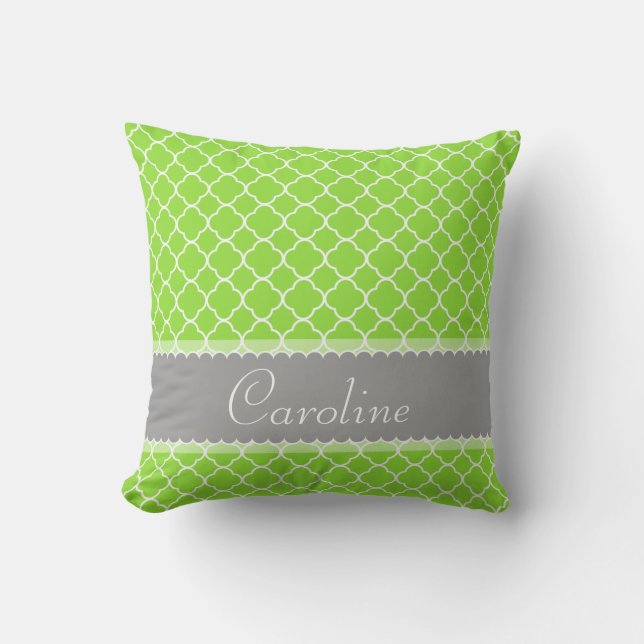 Coussin Motif de Quatrefoil vert brillant personnalisable (Recto)