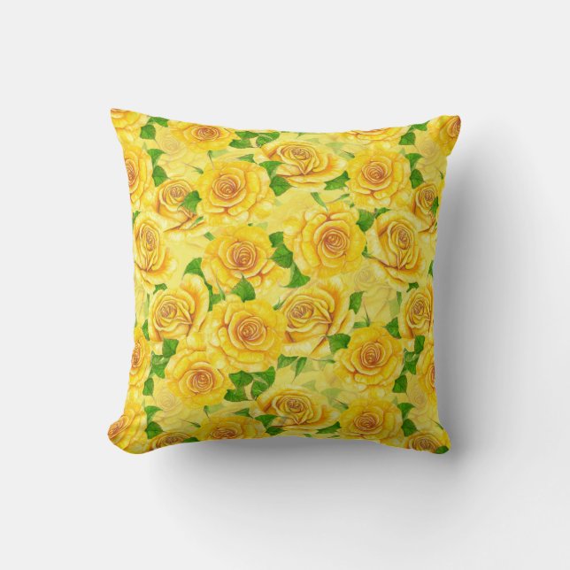 Coussin Motif de rose d'aquarelle jaune (Recto)