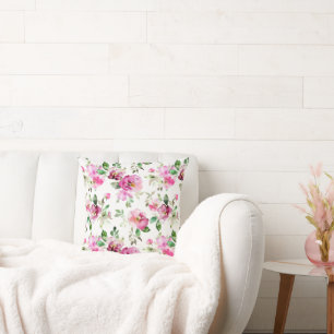 Coussin Motif de rose sauvage à l'aquarelle
