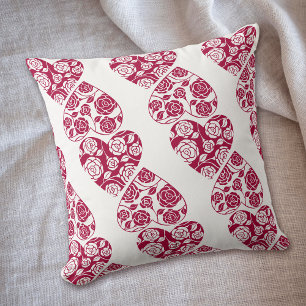 Coussin Motif de Roses et Coeurs blancs rouges