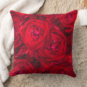 Coussin Motif de roses rouges profondes