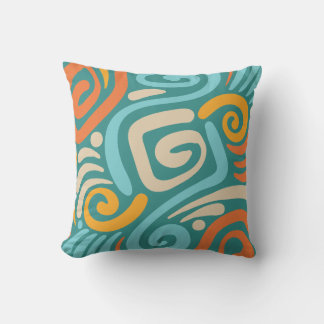 Coussin Motif de spirale enroulée gras en sarcelle et oran