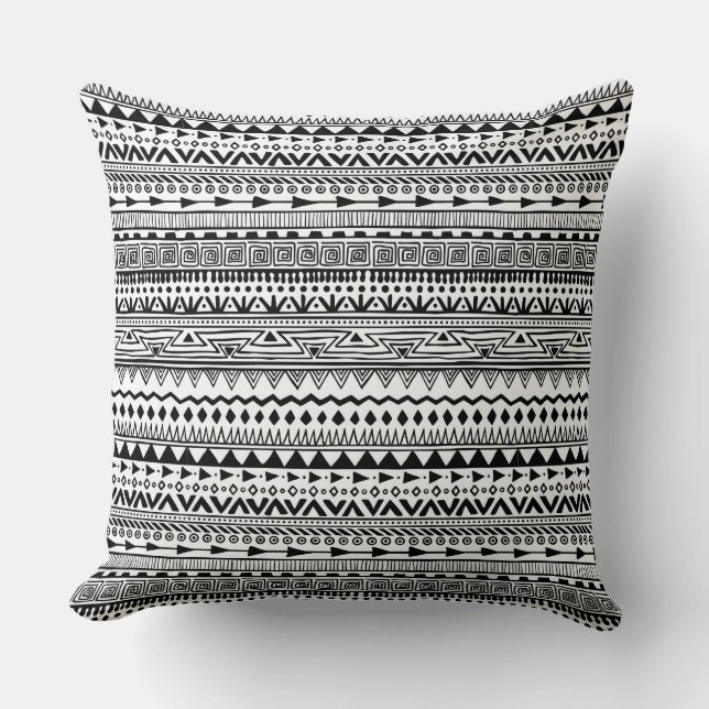 Coussin Motif de style aztèque motif noir blanc (Recto)