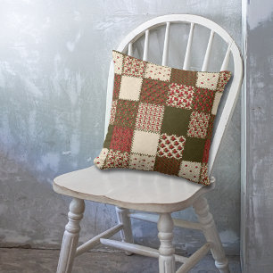 Coussin Motif de surface de patchwork Rose rouge vert