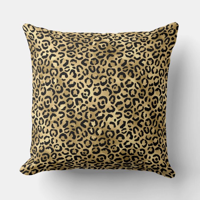 Coussin Motif de taches Leopard Gold et Black Foil élégant (Recto)