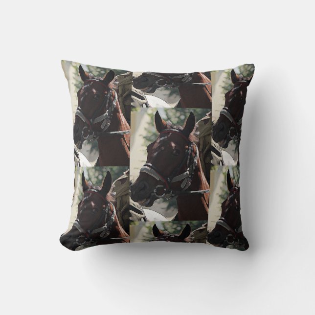Coussin Motif de tête de cheval Brown stylisé (Recto)