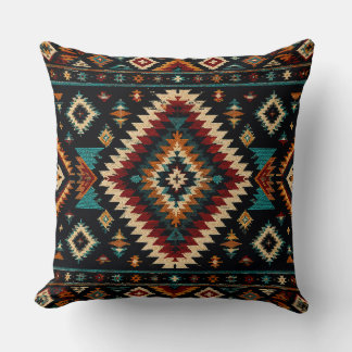 Coussin Motif de textile géométrique Boho – Sarcelle rusti