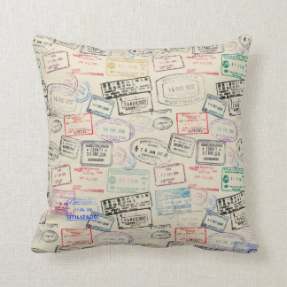 Coussin Motif de timbre de passeport de voyageur du monde