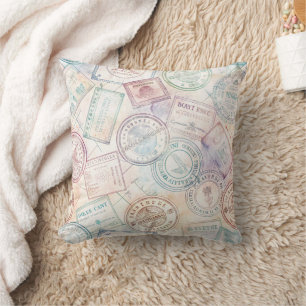 Coussin Motif de timbre de voyage du monde vintage (8)