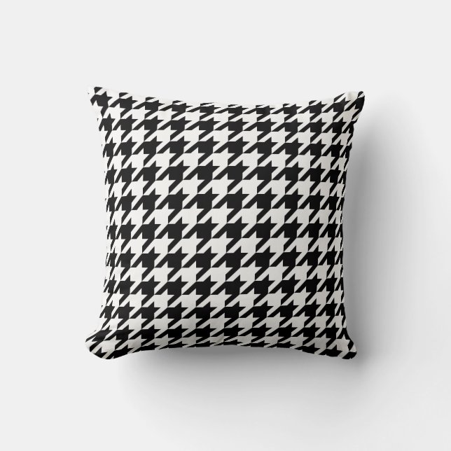 Coussin Motif de tissage de rétro pied-de-poule blanc noir (Recto)