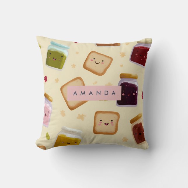 Coussin Motif de toast et confiture Whimsical personnalisé (Recto)