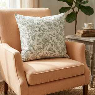 Coussin Motif de toile vintage floral vert sauge
