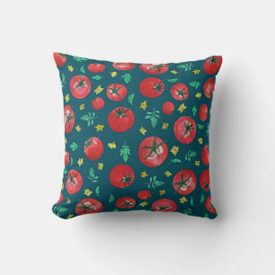 Coussin Motif de tomates rouges aquarelle sur fond vert
