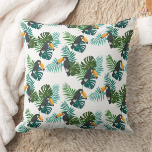 Coussin Motif de Toucan Tropical et Feuilles de Palmier