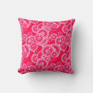 Coussin Motif de tourbillon fractal, rose fuchsia et blanc