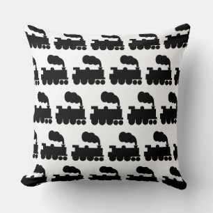 Coussin Motif de train à vapeur - Noir sur Blanc