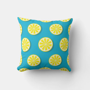 Coussin Motif de tranche de citron sur bleu réversible