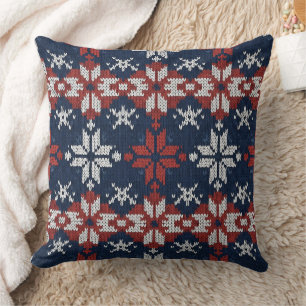 Coussin Motif de tricot flocon de neige nordique en marine