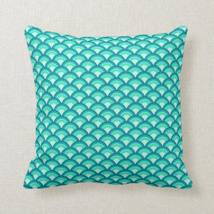 Coussin Motif de vague d'art déco - nuances de turquoise