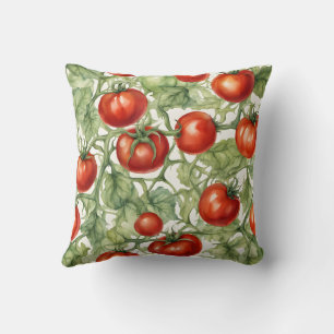 Coussin Motif de vigne de tomate à l'aquarelle Jardin bo