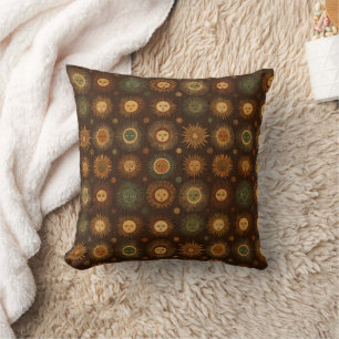 Coussin Motif de visage de soleil céleste vintage
