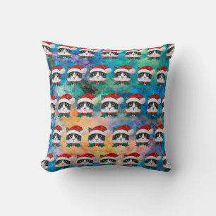 Coussin Motif de visages de chat de Noël noir et blanc mig