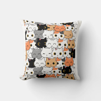 Coussin Motif de visages de chat mignons Kawaii 