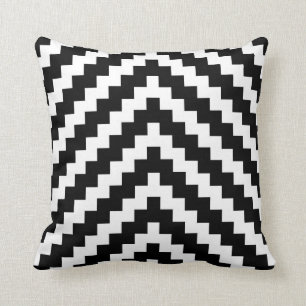 Coussin Motif de zigzag aztèque en noir et blanc