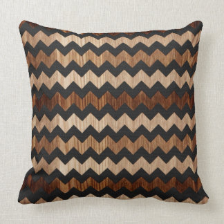 Coussin Motif de zigzag noir de cuir et en bois