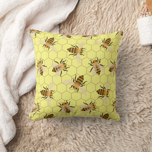 Coussin Motif des abeilles miel, Arrière - plan jaune (Couverture)