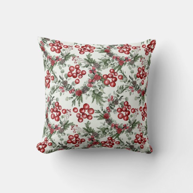Coussin Motif des baies d'aquarelle Noël (Recto)