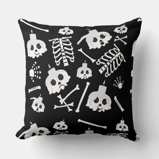 Coussin Motif des os crâniens de squelette d'Halloween (Recto)