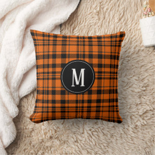 Coussin Motif design élégant orange noir Twill Plaid