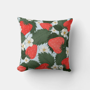 Coussin Motif d'été avec fraises. Laine de fraises
