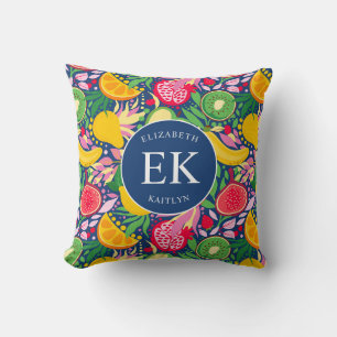 Coussin Motif d'été pour le Monogramme de fruits tropicaux