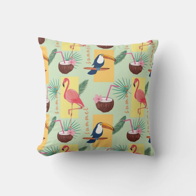 Coussin Motif d'été tropical avec Flamants roses Toucans (Recto)