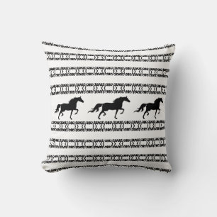 Coussin Motif d'étoile élégant & chevaux en noir & blanc