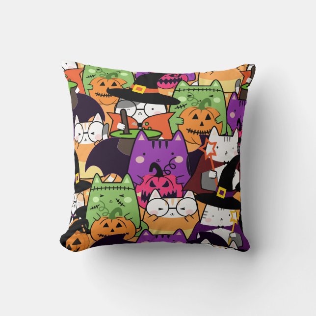 Coussin Motif d'Halloween Kawaii sans couture (Recto)