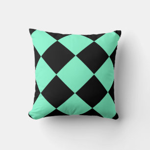 Coussin Motif diamant à carreaux noir et aigue-marine