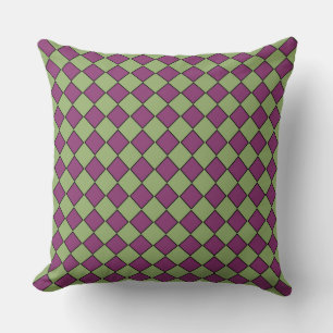 Coussin Motif diamant à carreaux violet vert