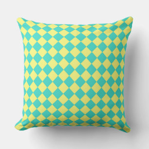 Coussin Motif diamant damier turquoise jaune