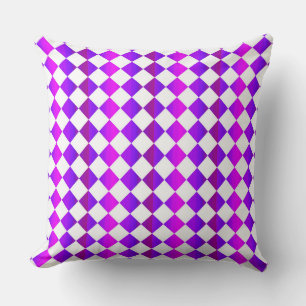 Coussin Motif diamant de Checker blanc rose violet