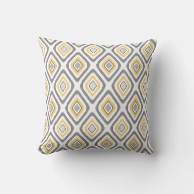 Coussin Motif diamant gris et jaune d'Ikat (Recto)