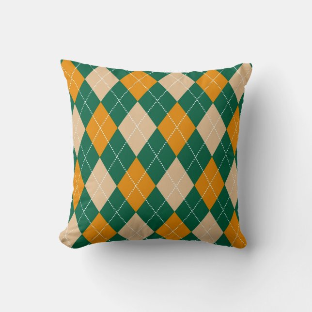 Coussin Motif diamant Jacquard de moutarde beige vert rétr (Recto)