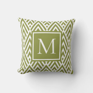 Coussin Motif diamant tendance Monogramme vert olive