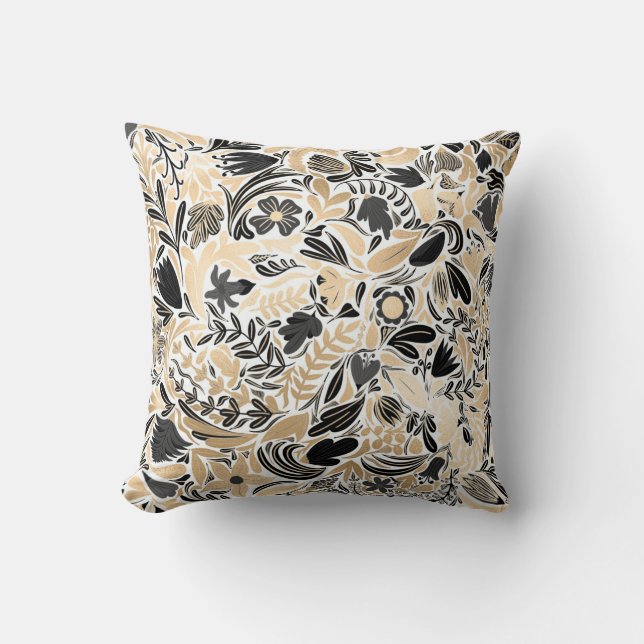 Coussin Motif d'illustration de Feuilles floraux noirs d'o (Recto)