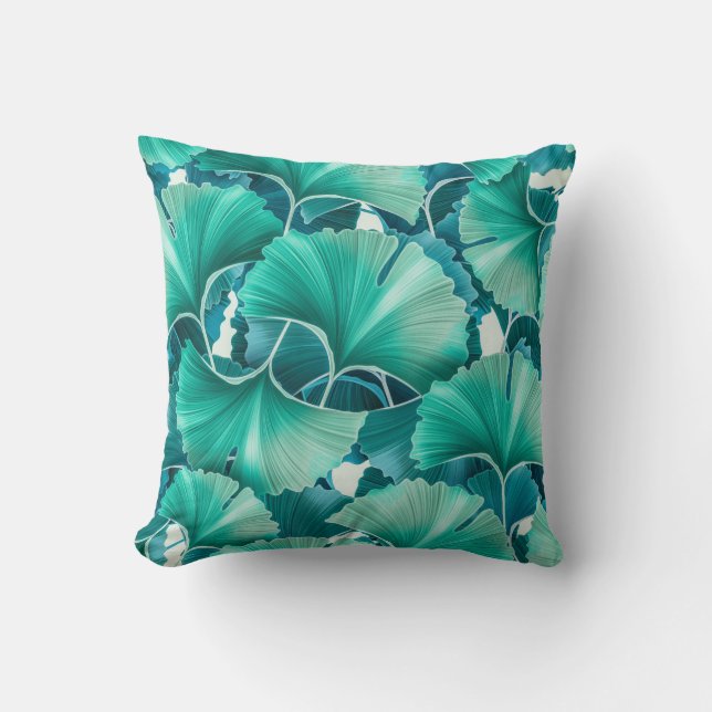 Coussin Motif d'illustration de ginkgo biloba vert (Recto)