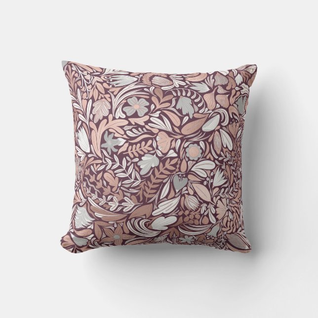 Coussin Motif d'illustrations florales de Bourgogne rose (Recto)