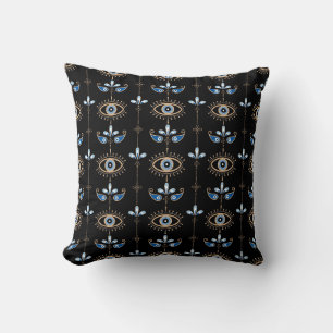 Coussin Motif d'oeil maléfique rétro bohème noir